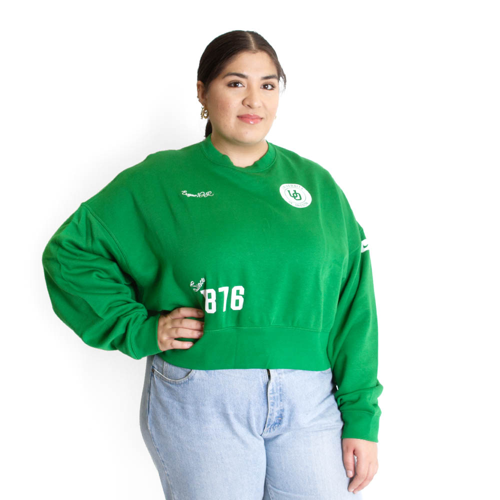Interlocking UO, Nike, Green, Pullover, Cotton Blend, Women, Everyday, Multi-logo, Sweatshirt, 755653